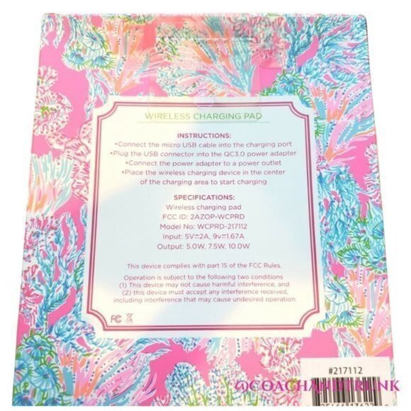 NWT LILLY PULITZER Phone Charging Pad Prosecco Pink Seaing Things Print - Picture 3 of 6